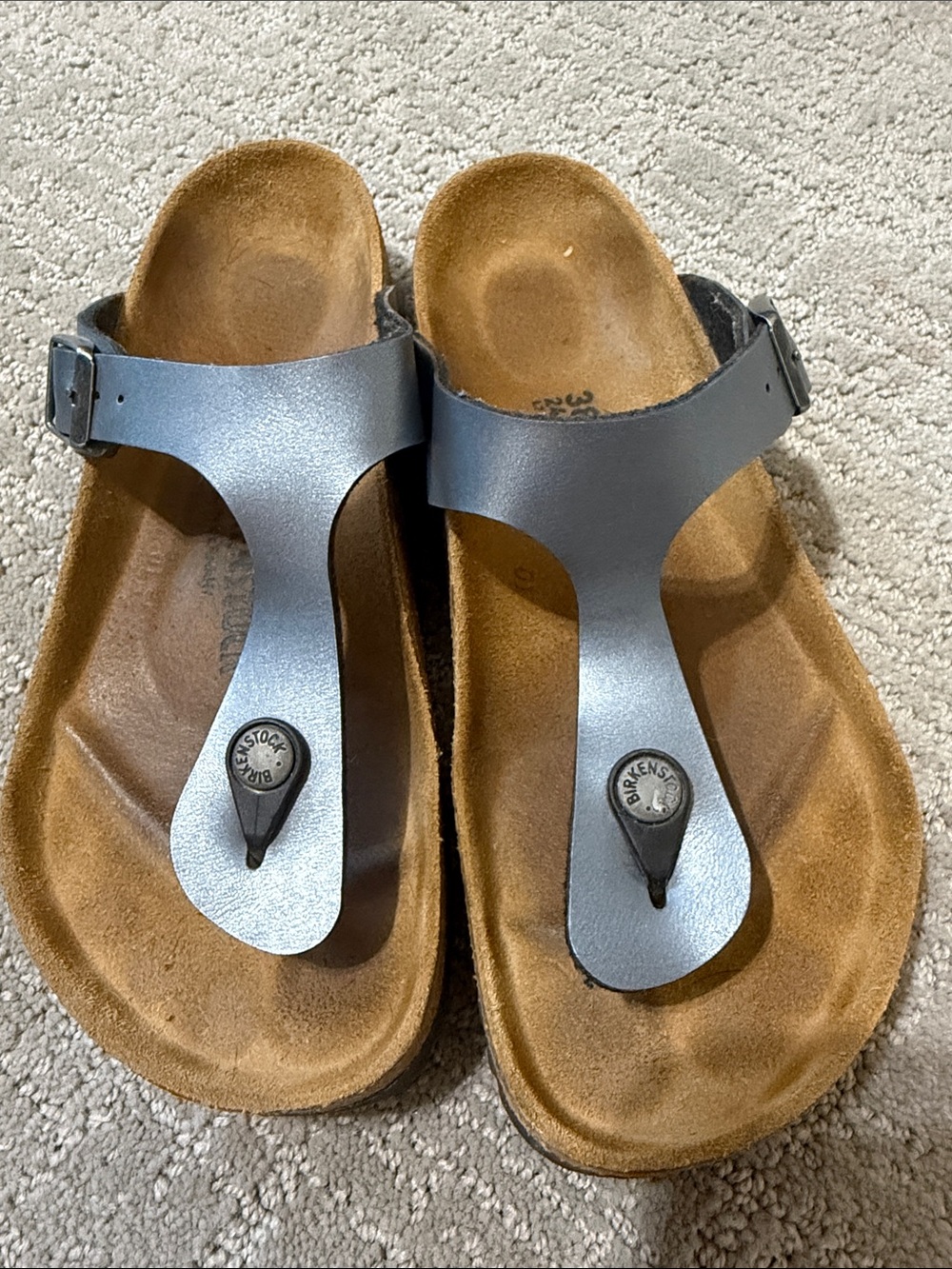 Birkenstock Gizeh Metallic Gray Thong Sandals size 38
